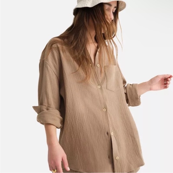 MATE the Label Tops - NWOT MATE The Label 100% Organic Cotton Gauze Button Down Shirt Brown Tan XL